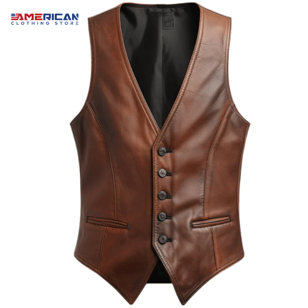 Vintage Mens Brown Leather Vest