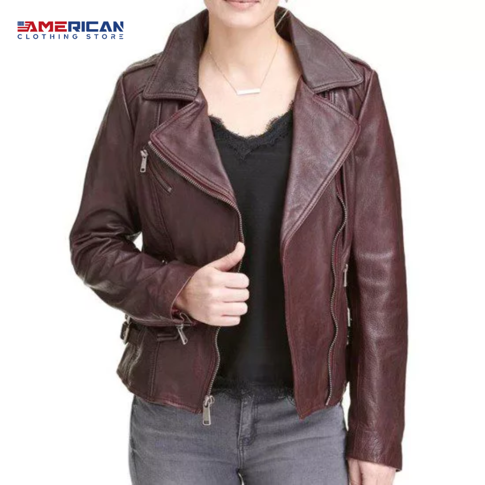 Women Burgundy Leather Jacket
