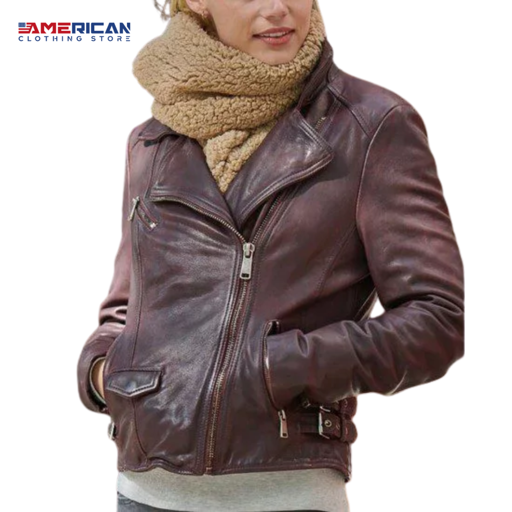 Women Burgundy Leather Jacket